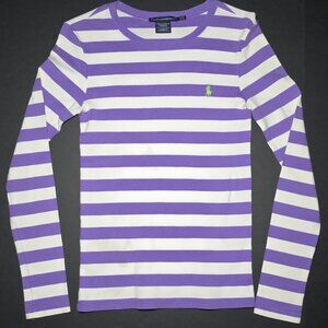 Ralph Lauren Sport Womens Long Sleeve Purple and White Shirt Size Medium